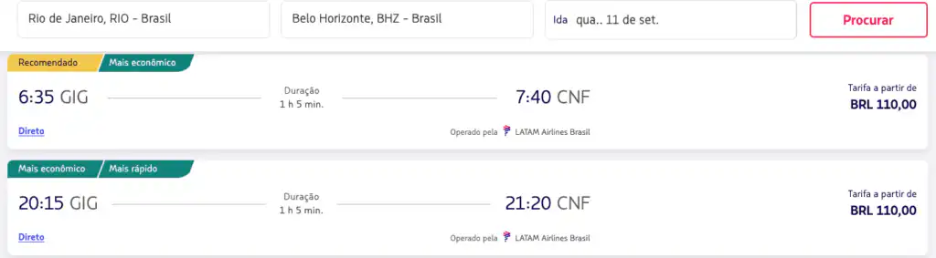 passagens nacionais a partir de R$110 reais